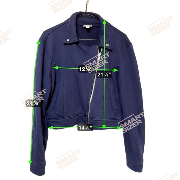 100% Cotton LuLaRoe Navy Bomber Jacket with Silver Zipper and Snap Buttons - Picture 7 of 8